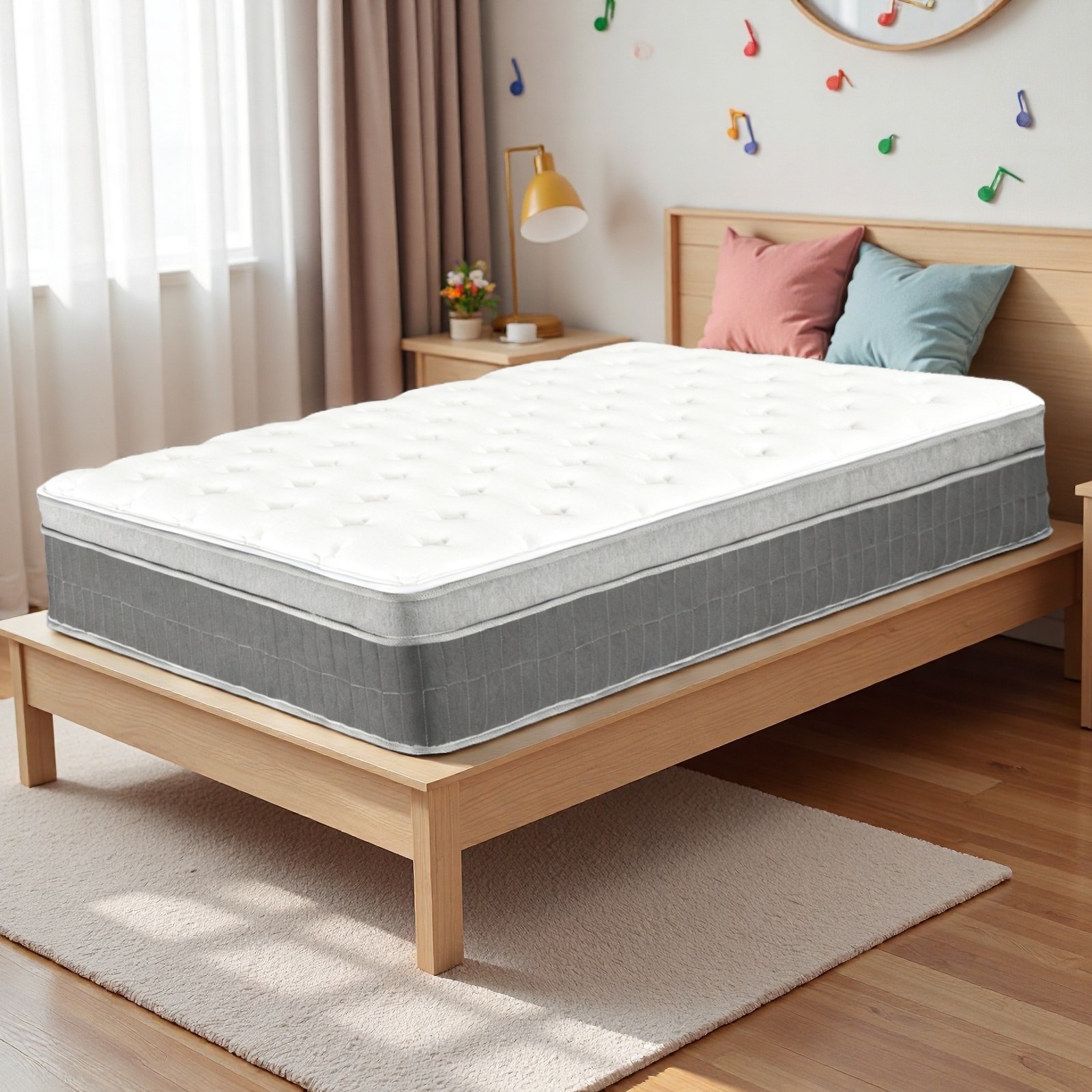 Twin Hybrid Mattress 12″ – Memory Foam Medium Firm Breathable Gray Trim