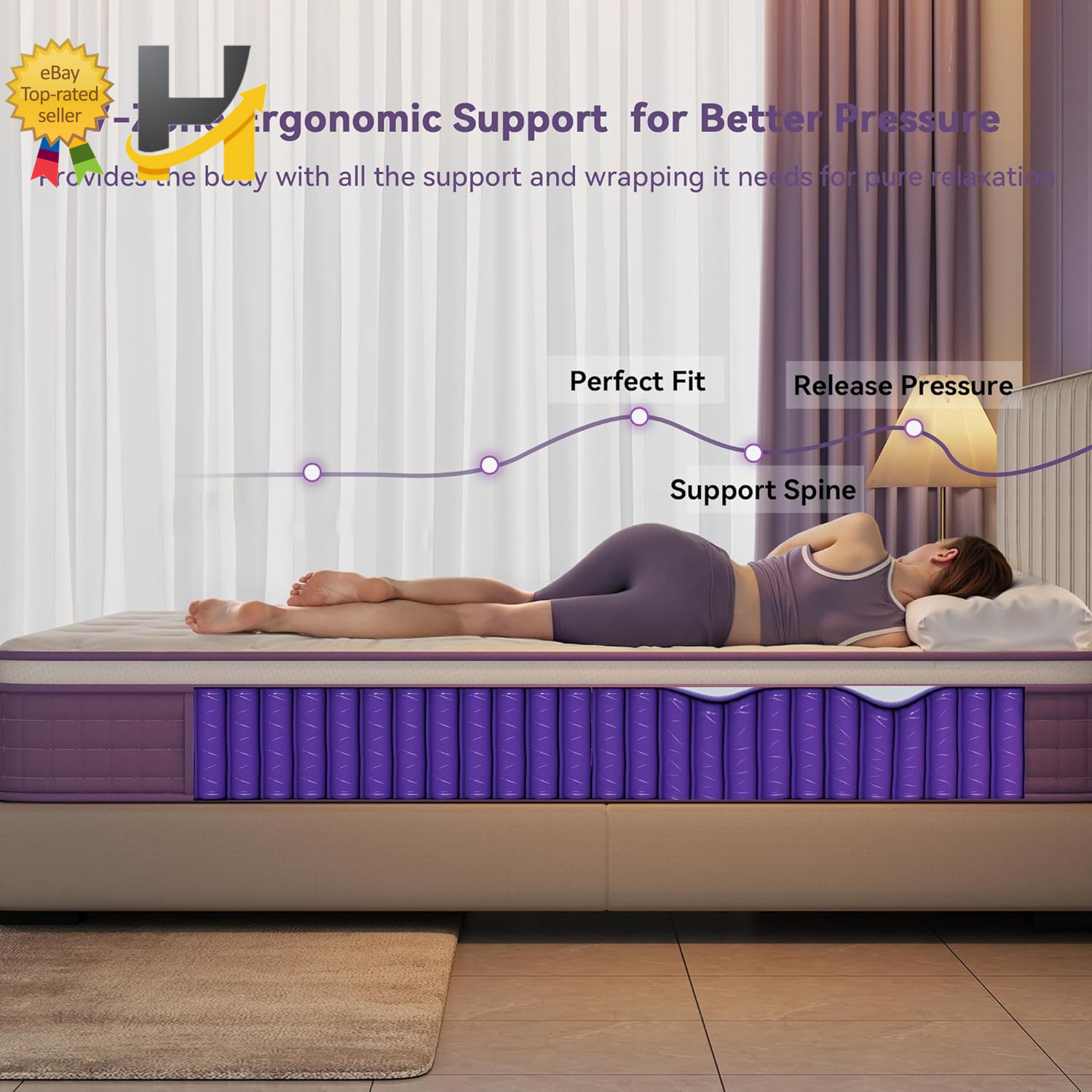 12″ Queen Mattress Purple Hybrid Mattress with Gel Memory Foam & Pocket Springs