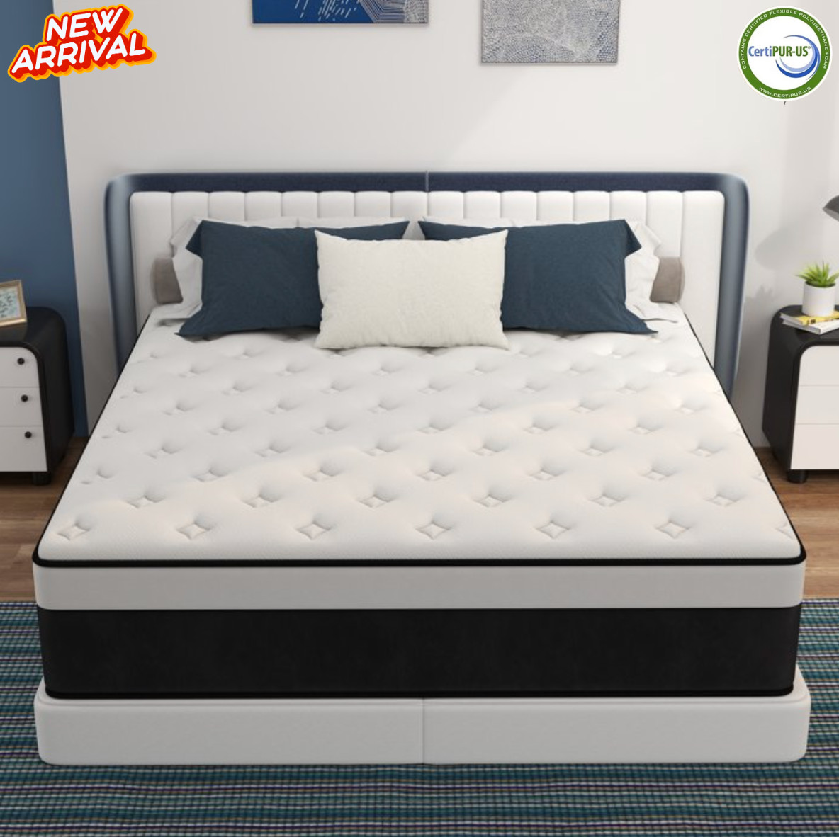 Colchón Queen 14” Gel Memory Foam Híbrido Medium Firm Hybrid Mattress Euro Top