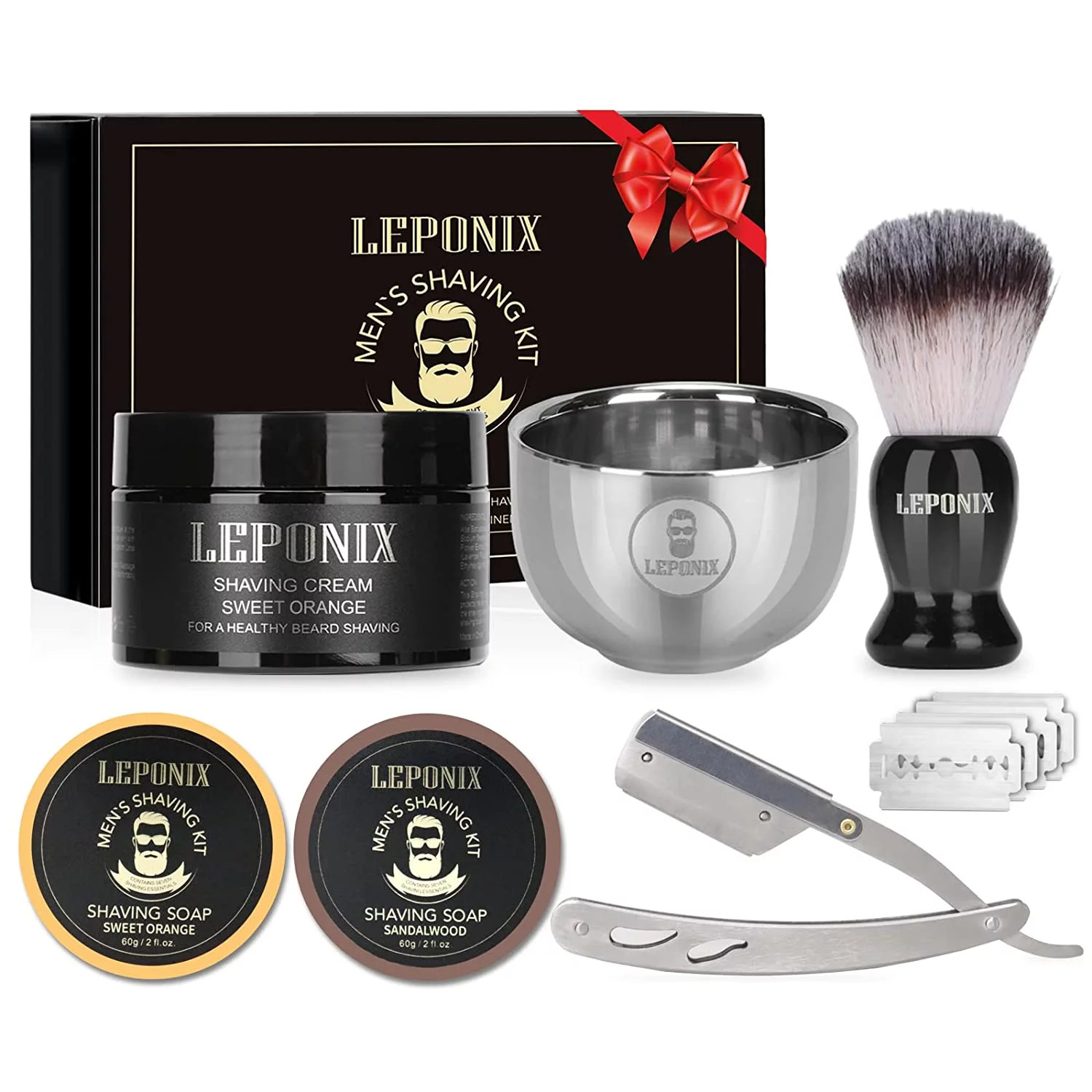 Straight Razor Shaving Kit, Includes 2 Packs Shaving Soap, Straight Edge Razor,
