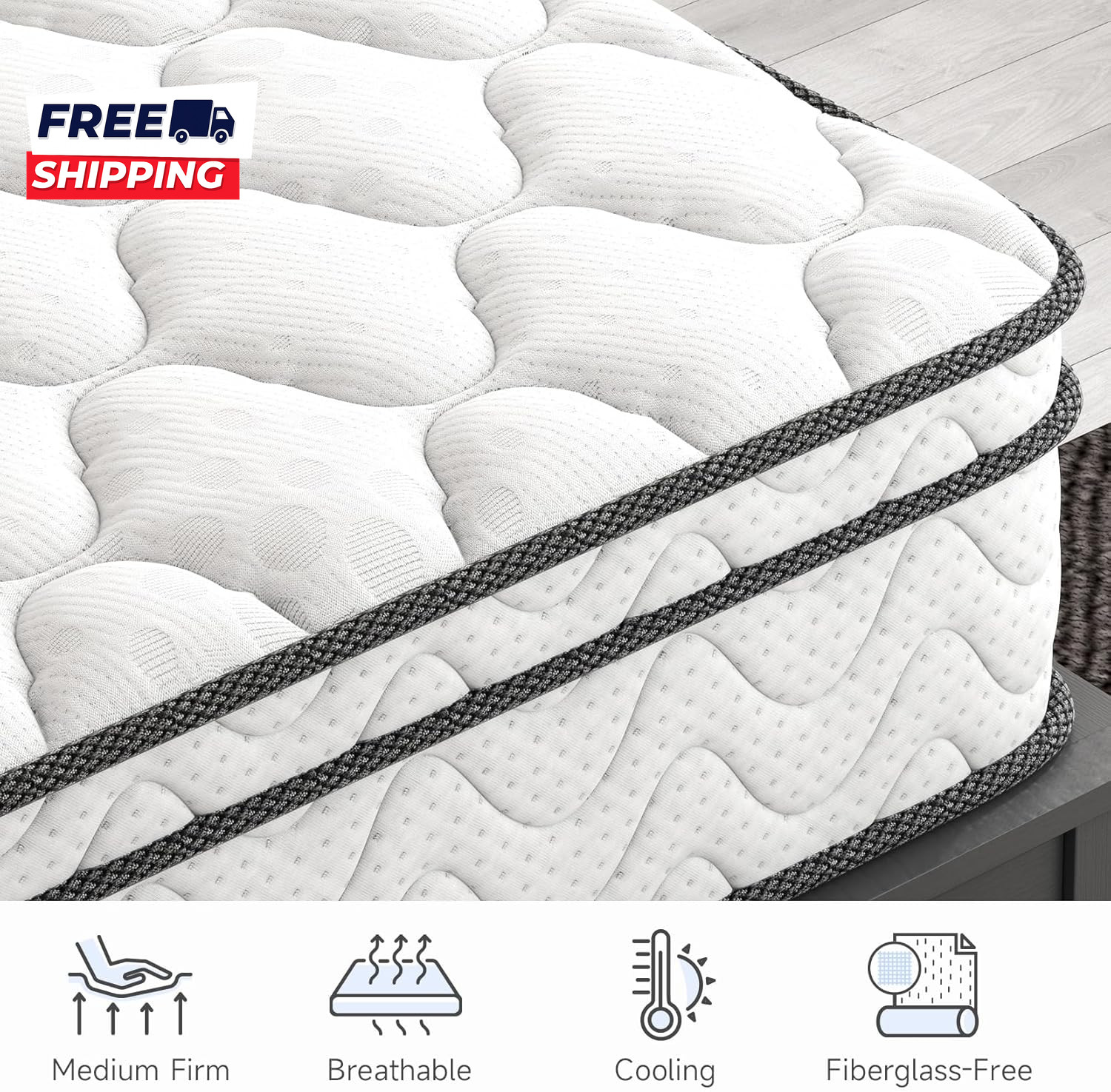 Twin XL Mattress 10 Inch Fiberglass-Free Cool Sleep Hybrid Mattress in a Box