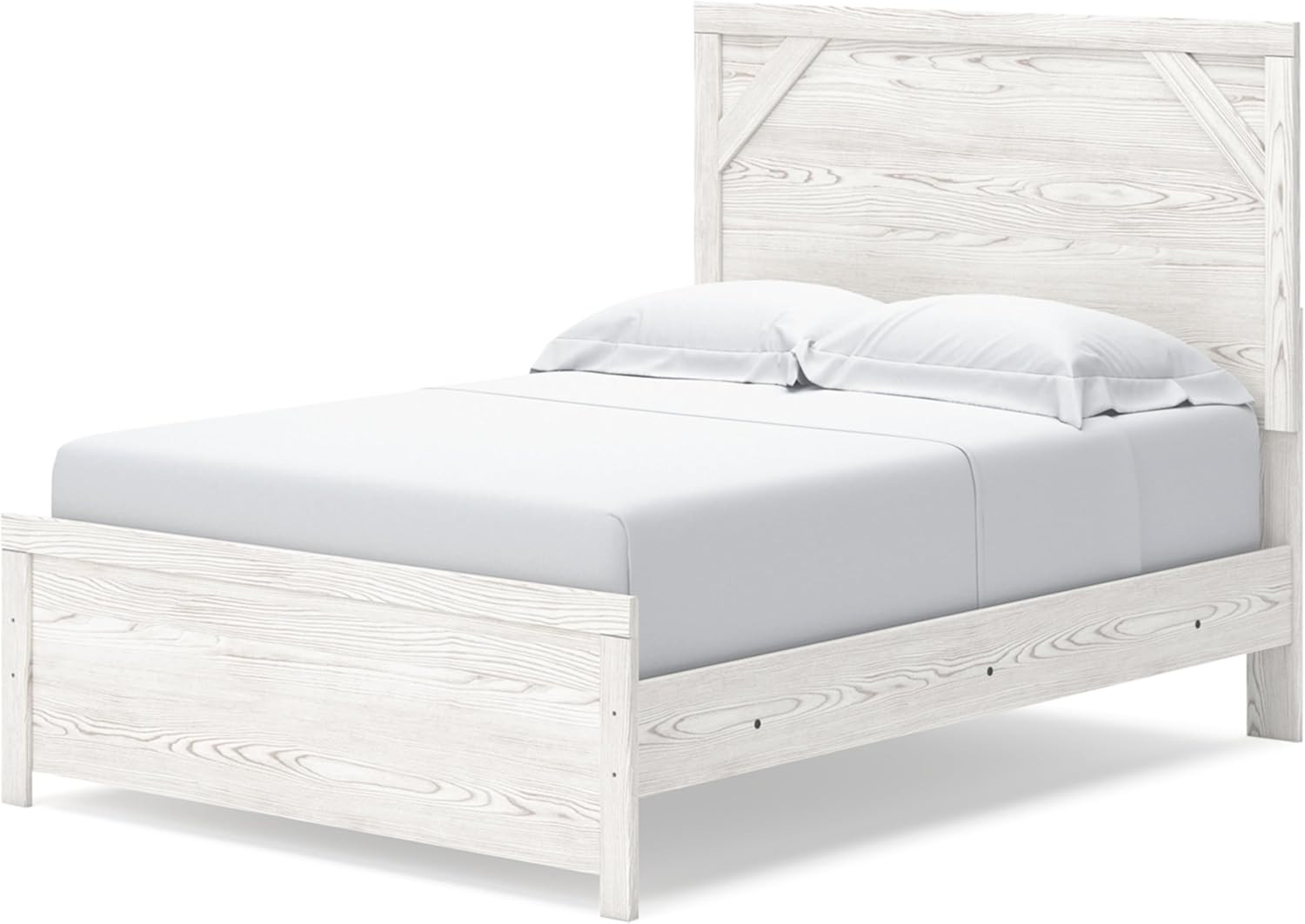 Gerridan Farmhouse Full Panel Bed in White & Light Gray – No Box Spring Needed