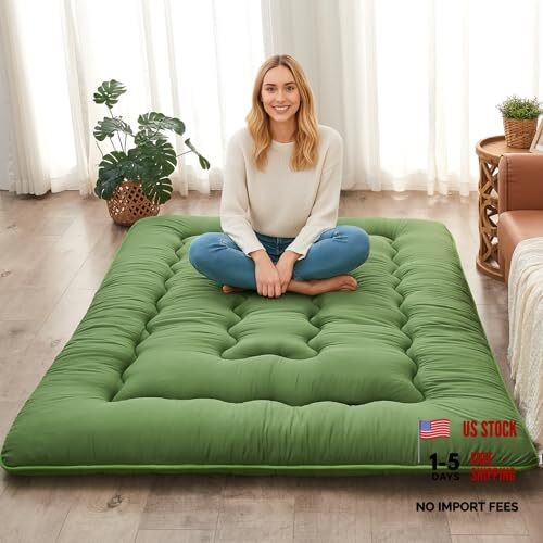 Japanese Floor Mattress, 4” Thicken Futon Mattress Tatami Mat, Queen Green